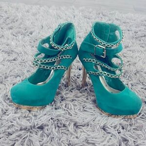 Gold/Teal Chain link heel